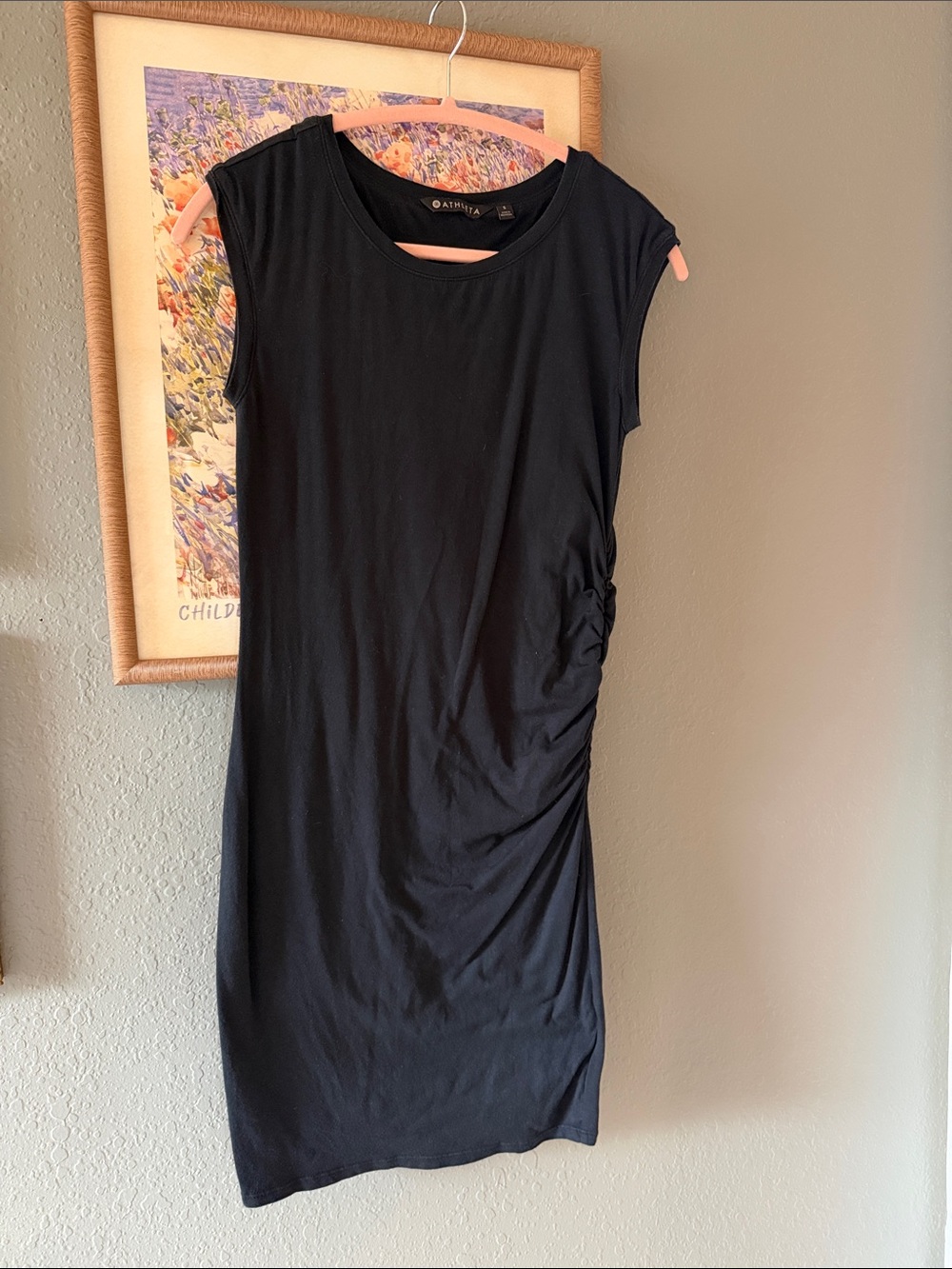 Athleta Black Ruched-Side Cap-Sleeve Midi Dress